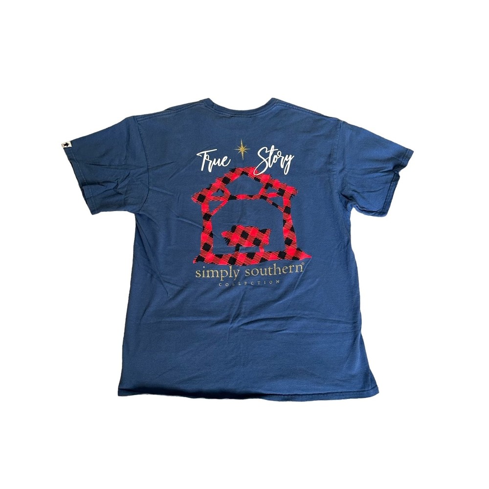 Simply Southern Shirt Womens Large Blue Red True Story Christmas Tee